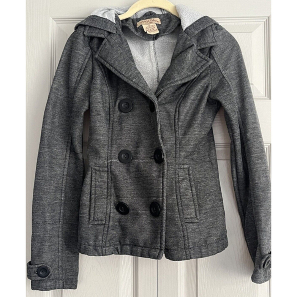 Paris Blues Gray Wash Button Up Hoodie Jacket‎ Blazer Women's Size Medium